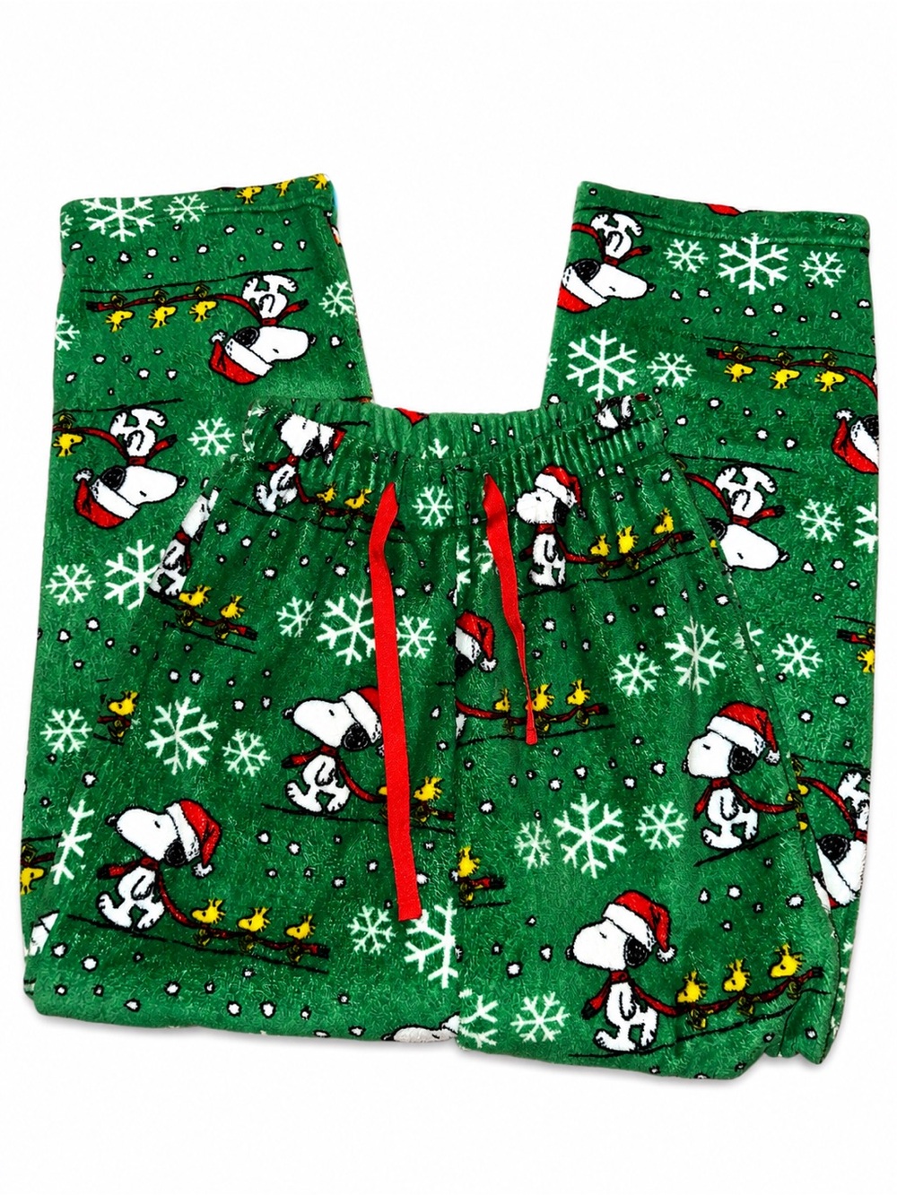 Peanuts Snoopy Woodstock Christmas Fleece Pajama Pants Green XS
